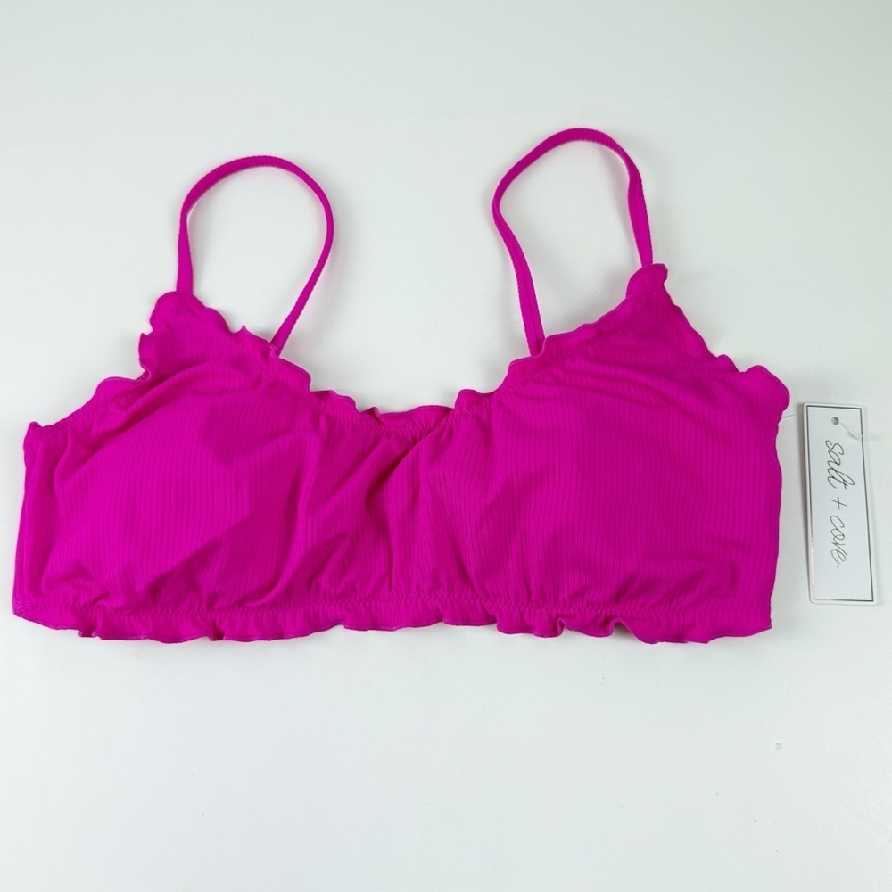 Salt + Cove Bikini Top Juniors Size XS Pink Ruffle Ribbed NWT